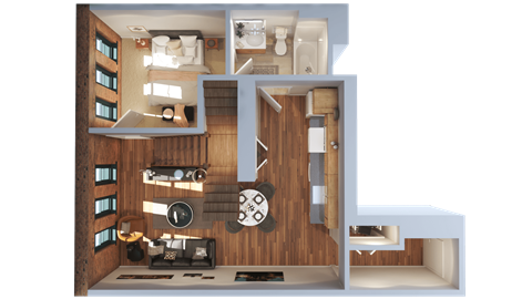 Floor plan for 3 beds, 3 baths, 1260 sqft